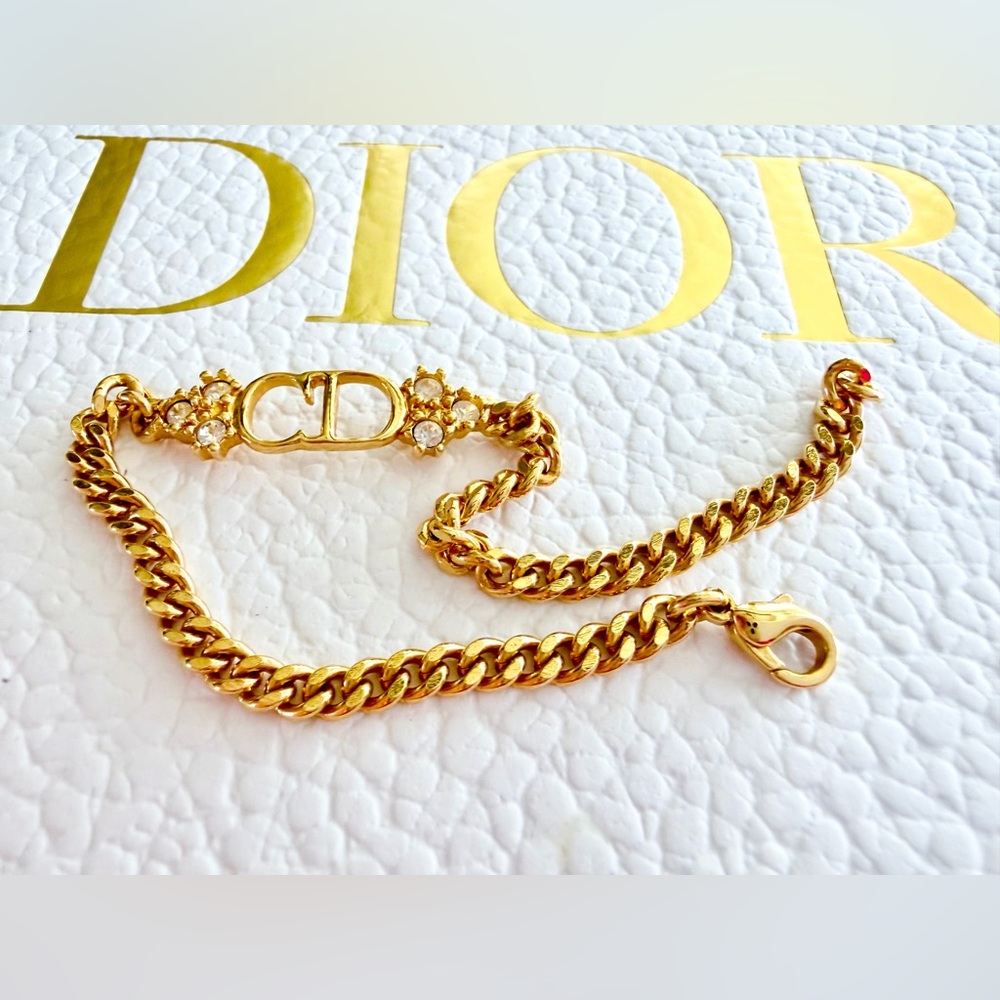 Dior Gold Chain Bracelet with Crystal Details - Picture 1 of 4